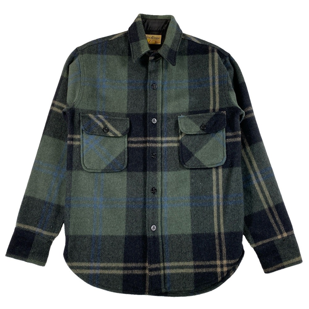 Vintage Fox Knapp Wool CPO Flannel Shirt Men's 14 Green Plaid USA Anchor Buttons